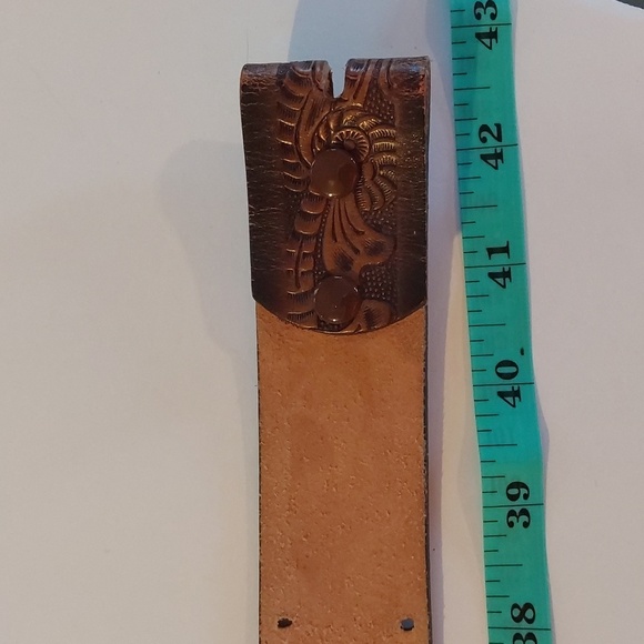 Vintage Mens Brown Hand tooled Premium leather Floral style Dress Belt Sz.38 - Picture 5 of 6